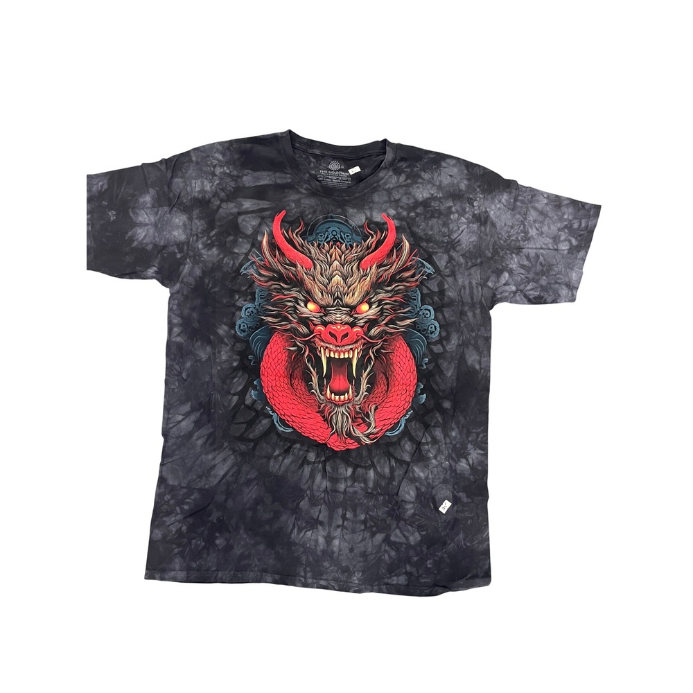The Mountain Mens Red Dragon Graphic Tie Dye T-Shirt XL Black Grey Cotton